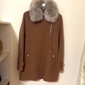 Michael Kors Faux Fur-trim Wool-blend Coat Size 0